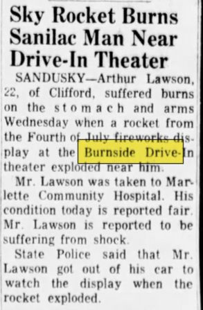 Burnside Drive-In Theatre - Jul 1962 Article On Fireworks Incident